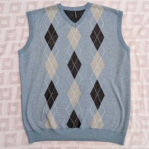 TRUE ROCK mens V Neck Argyle Sweater Vest Blue Grey Black Size 5XL